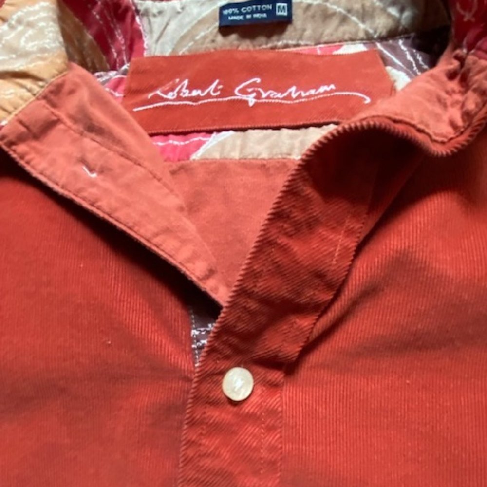 Robert Graham Burnt Orange, Corduroy Long Sleeve Shirt, Size M, 100% Cotton